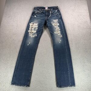 Prps Jeans Womens 24 Blue Distressed Shashiko Straight Leg Made‎ In Japan Denim